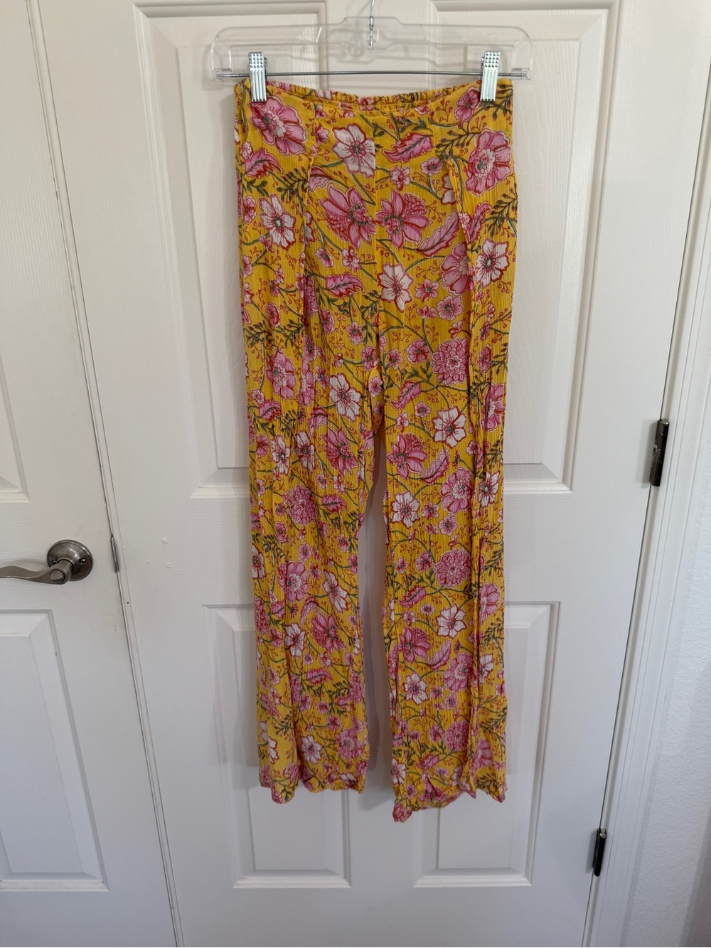 Billabong Split Spirit Yellow Floral Wide Leg Boho Pants M